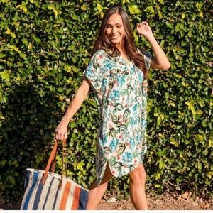 Lost + Wander Tropical Floral Cover-Up Dress in White, Green, Blue